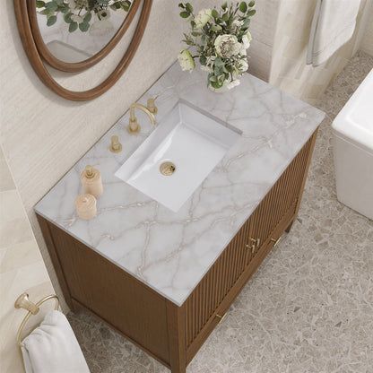 James Martin - Myrrin 36" Vanity, Mid Century Walnut w/ 3 CM Victorian Silver Silestone Top - 485-V36-WLT-3VSL view 7
