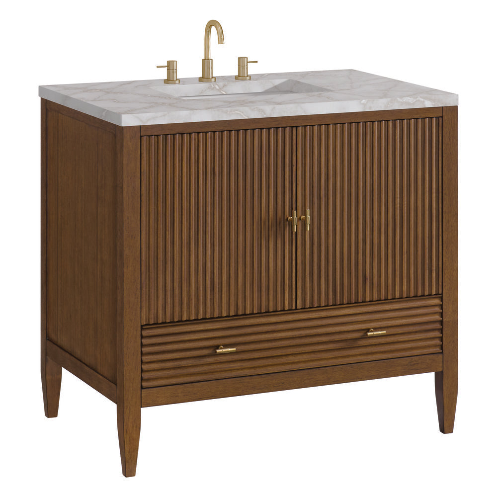 James Martin - Myrrin 36" Vanity, Mid Century Walnut w/ 3 CM Victorian Silver Silestone Top - 485-V36-WLT-3VSL view 10