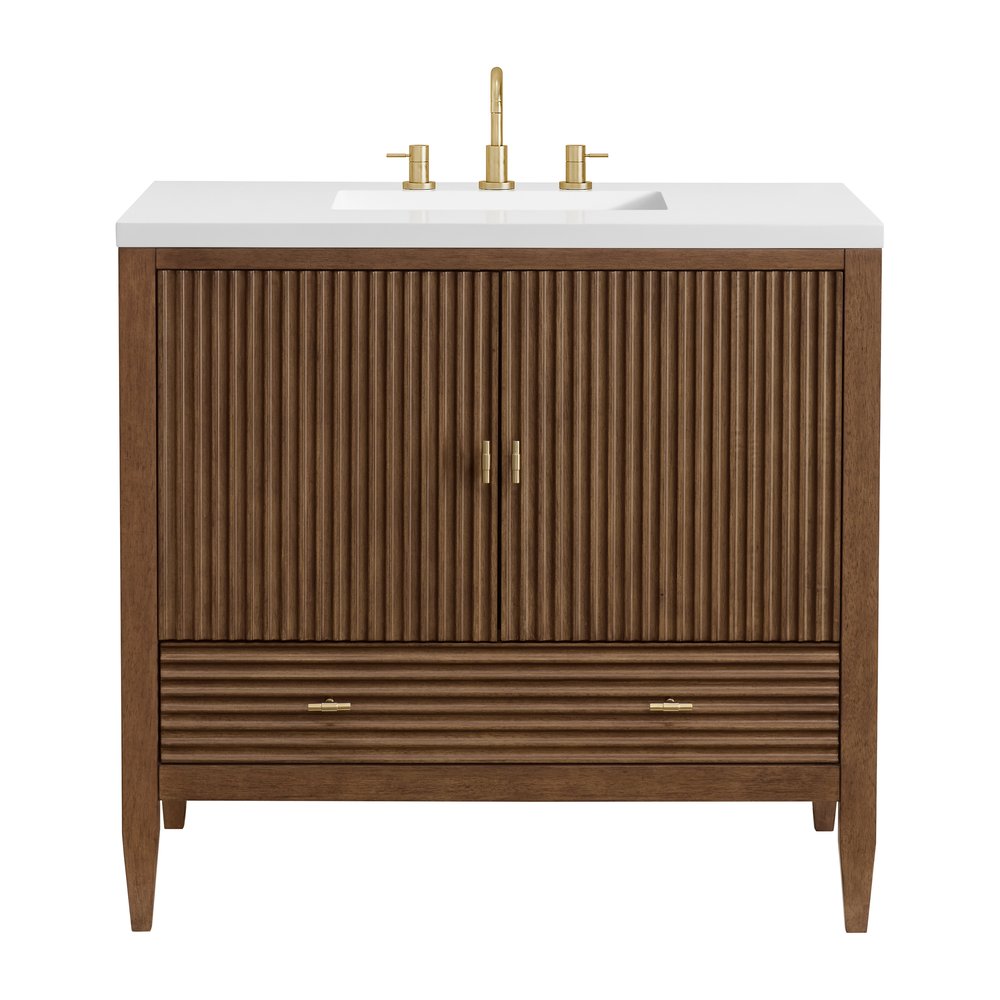 James Martin - Myrrin 36" Vanity, Mid Century Walnut w/ 3 CM White Zeus Silestone Top - 485-V36-WLT-3WZ view 1