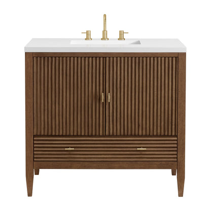 James Martin - Myrrin 36" Vanity, Mid Century Walnut w/ 3 CM White Zeus Silestone Top - 485-V36-WLT-3WZ view 1