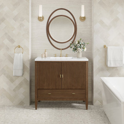 James Martin - Myrrin 36" Vanity, Mid Century Walnut w/ 3 CM White Zeus Silestone Top - 485-V36-WLT-3WZ view 3