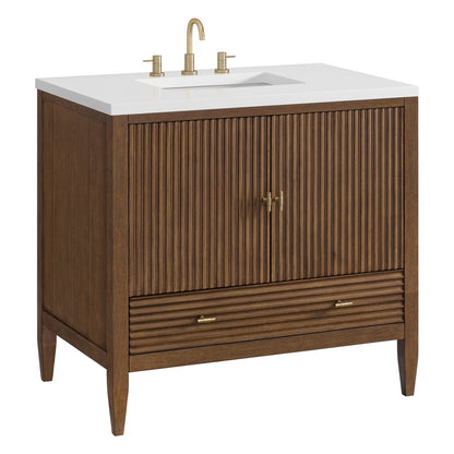 James Martin - Myrrin 36" Vanity, Mid Century Walnut w/ 3 CM White Zeus Silestone Top - 485-V36-WLT-3WZ view 12