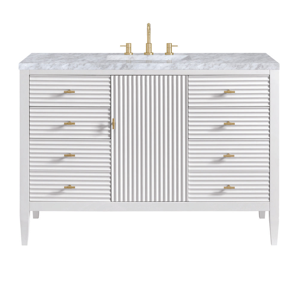 James Martin - Myrrin 48" Single Vanity, Bright White w/ 3 CM Carrara White Marble Top - 485-V48-BW-3CAR view 1