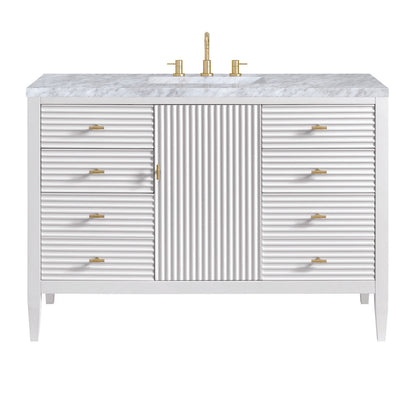 James Martin - Myrrin 48" Single Vanity, Bright White w/ 3 CM Carrara White Marble Top - 485-V48-BW-3CAR view 1