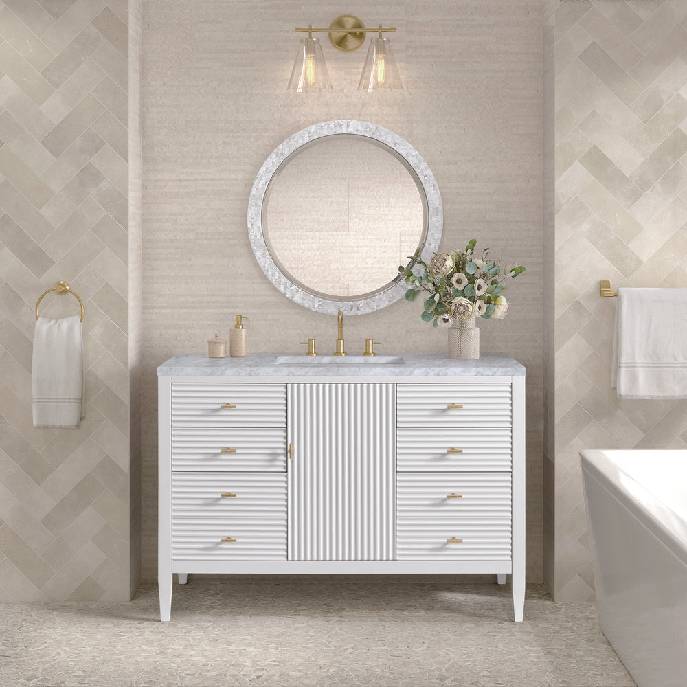 James Martin - Myrrin 48" Single Vanity, Bright White w/ 3 CM Carrara White Marble Top - 485-V48-BW-3CAR view 3