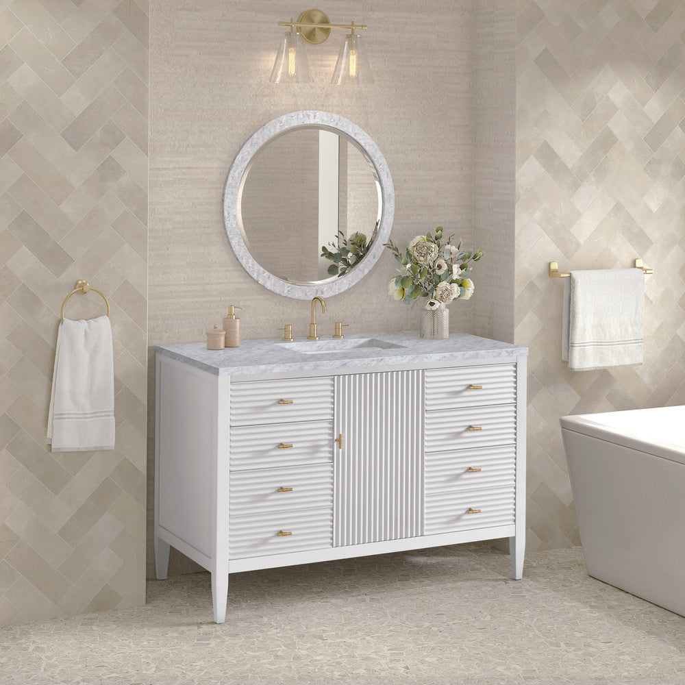 James Martin - Myrrin 48" Single Vanity, Bright White w/ 3 CM Carrara White Marble Top - 485-V48-BW-3CAR view 4