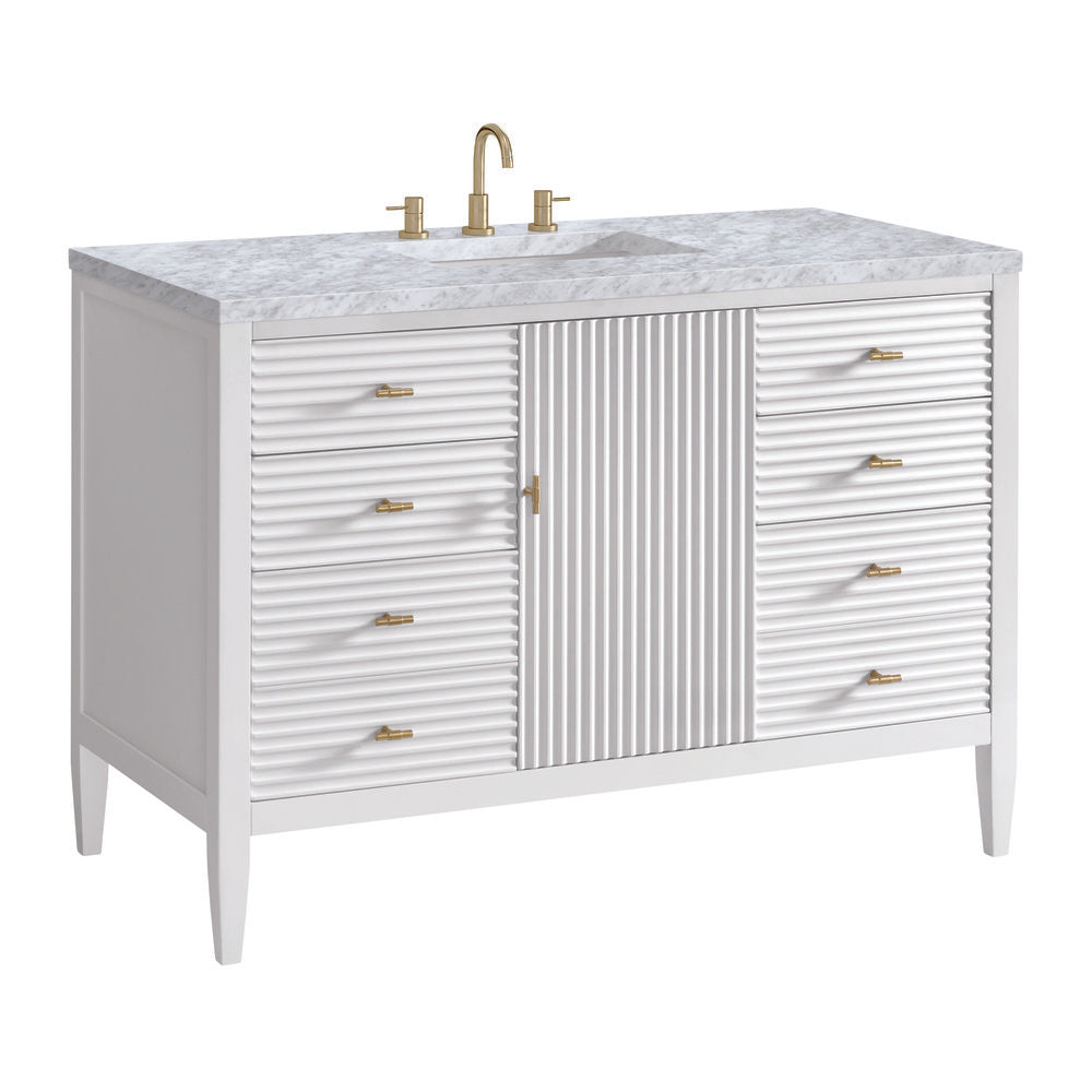 James Martin - Myrrin 48" Single Vanity, Bright White w/ 3 CM Carrara White Marble Top - 485-V48-BW-3CAR view 10