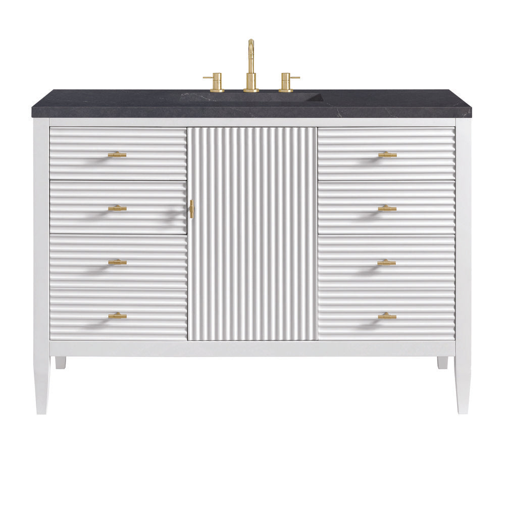 James Martin - Myrrin 48" Single Vanity, Bright White w/ 3 CM Charcoal Soapstone Silestone Top - 485-V48-BW-3CSP view 1