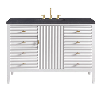 James Martin - Myrrin 48" Single Vanity, Bright White w/ 3 CM Charcoal Soapstone Silestone Top - 485-V48-BW-3CSP view 1