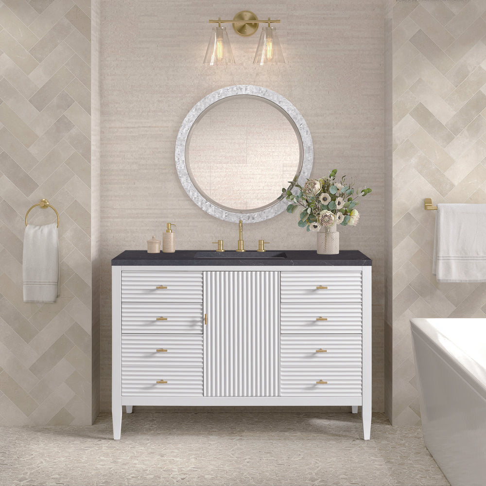 James Martin - Myrrin 48" Single Vanity, Bright White w/ 3 CM Charcoal Soapstone Silestone Top - 485-V48-BW-3CSP view 3