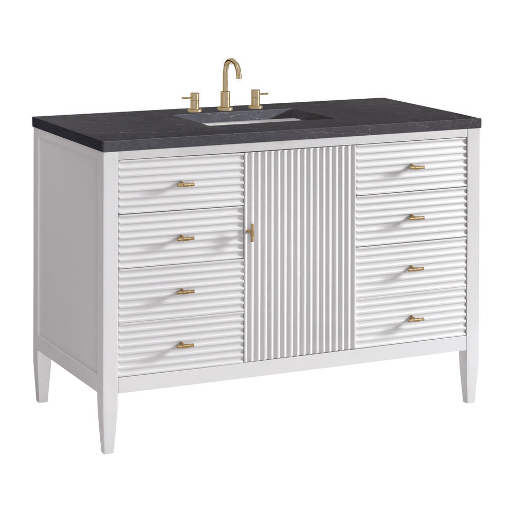 James Martin - Myrrin 48" Single Vanity, Bright White w/ 3 CM Charcoal Soapstone Silestone Top - 485-V48-BW-3CSP view 10