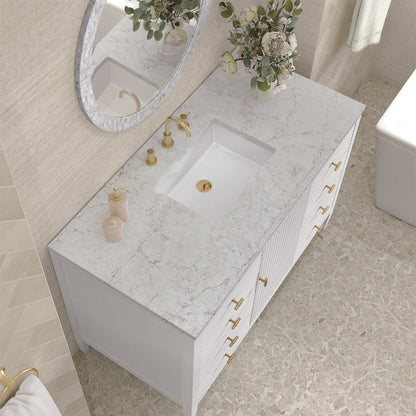 James Martin - Myrrin 48" Single Vanity, Bright White w/ 3 CM Eternal Jasmine Pearl Silestone Top - 485-V48-BW-3EJP view 7