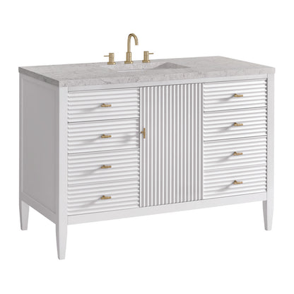 James Martin - Myrrin 48" Single Vanity, Bright White w/ 3 CM Eternal Jasmine Pearl Silestone Top - 485-V48-BW-3EJP view 10