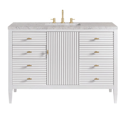 James Martin - Myrrin 48" Single Vanity, Bright White w/ 3 CM Eternal Jasmine Pearl Silestone Top w/FreePower Wireless Charger - 485-V48-BW-FEJP view 1