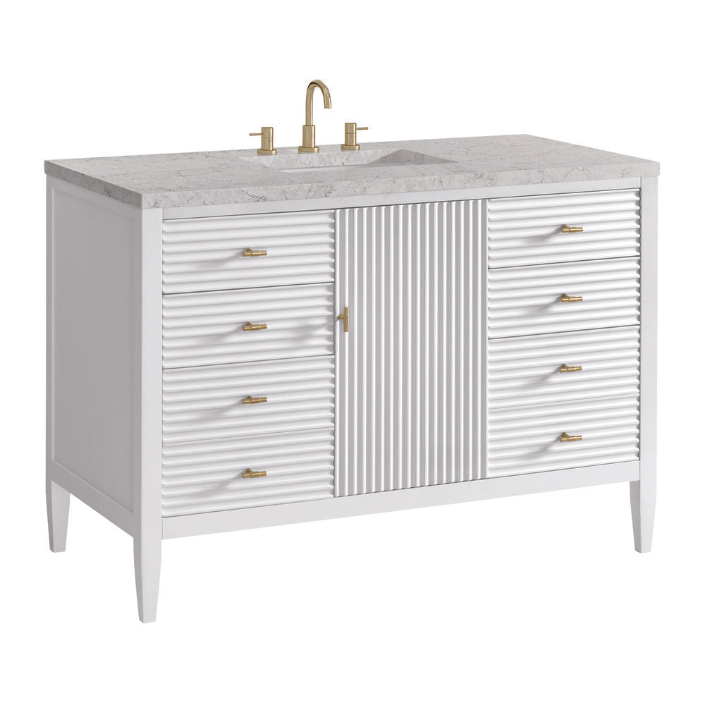 James Martin - Myrrin 48" Single Vanity, Bright White w/ 3 CM Eternal Jasmine Pearl Silestone Top w/FreePower Wireless Charger - 485-V48-BW-FEJP view 11