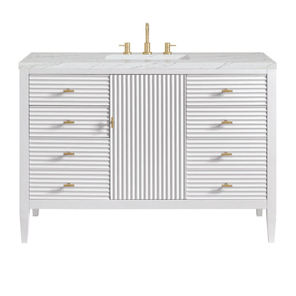 James Martin - Myrrin 48" Single Vanity, Bright White w/ 3 CM Ethereal Noctis Silestone Top - 485-V48-BW-3ENC view 1