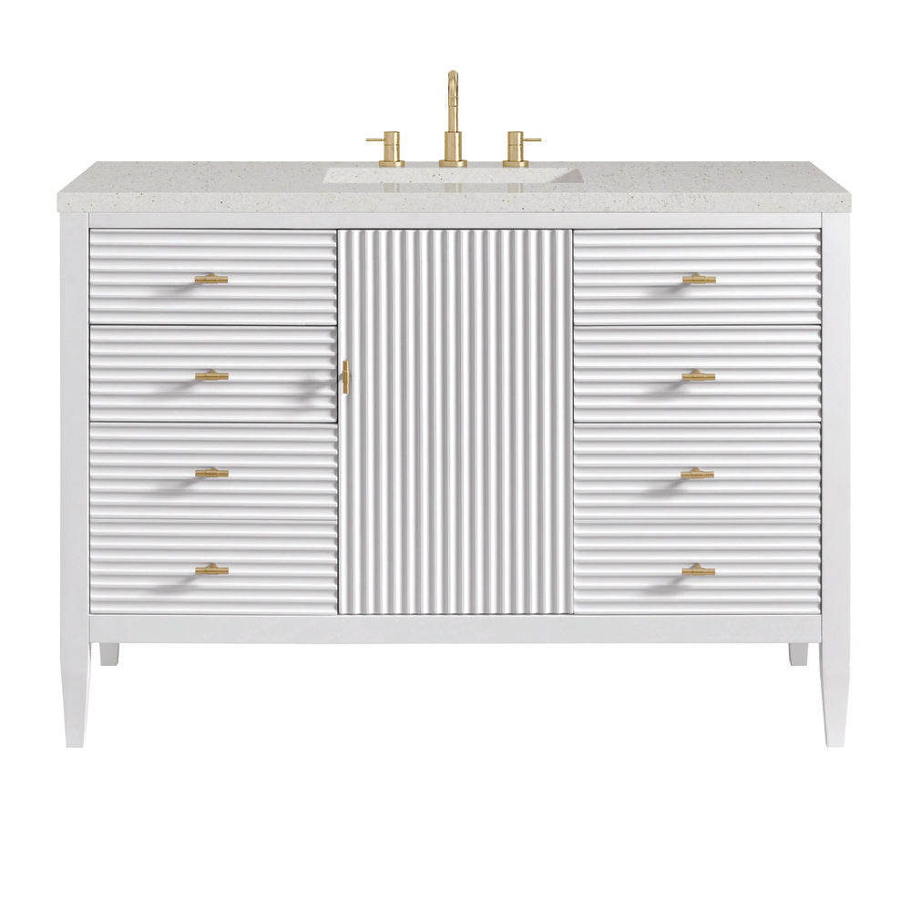 James Martin - Myrrin 48" Single Vanity, Bright White w/ 3 CM Lime Delight Silestone Top - 485-V48-BW-3LDL view 1
