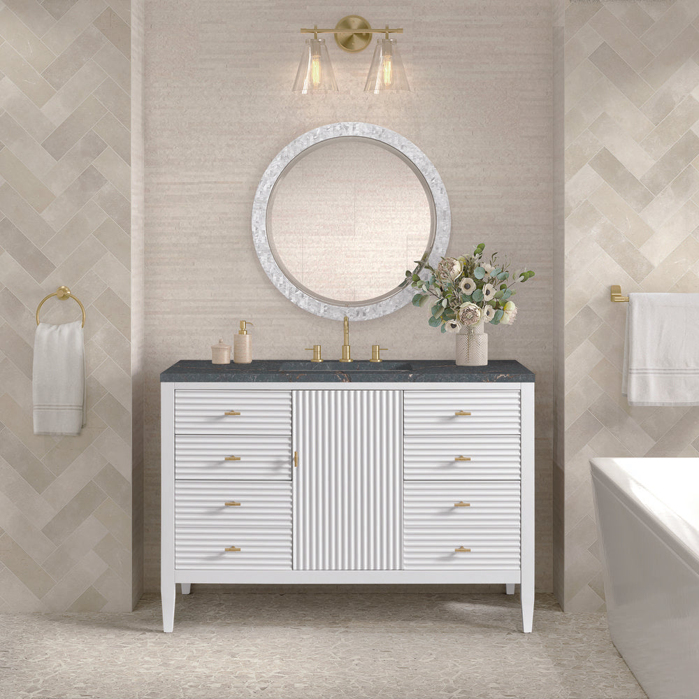 James Martin - Myrrin 48" Single Vanity, Bright White w/ 3 CM Parisien Bleu Silestone Top - 485-V48-BW-3PBL view 3