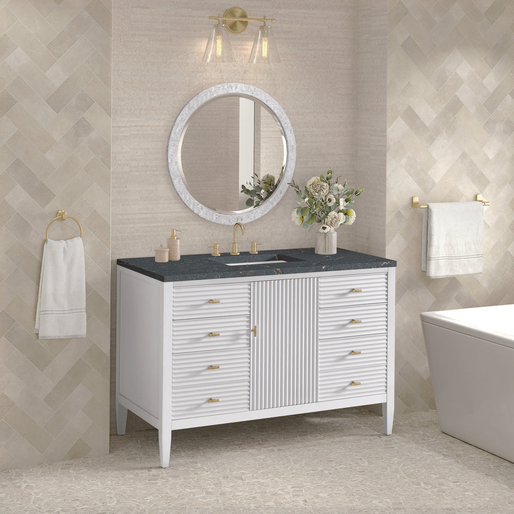 James Martin - Myrrin 48" Single Vanity, Bright White w/ 3 CM Parisien Bleu Silestone Top - 485-V48-BW-3PBL view 4