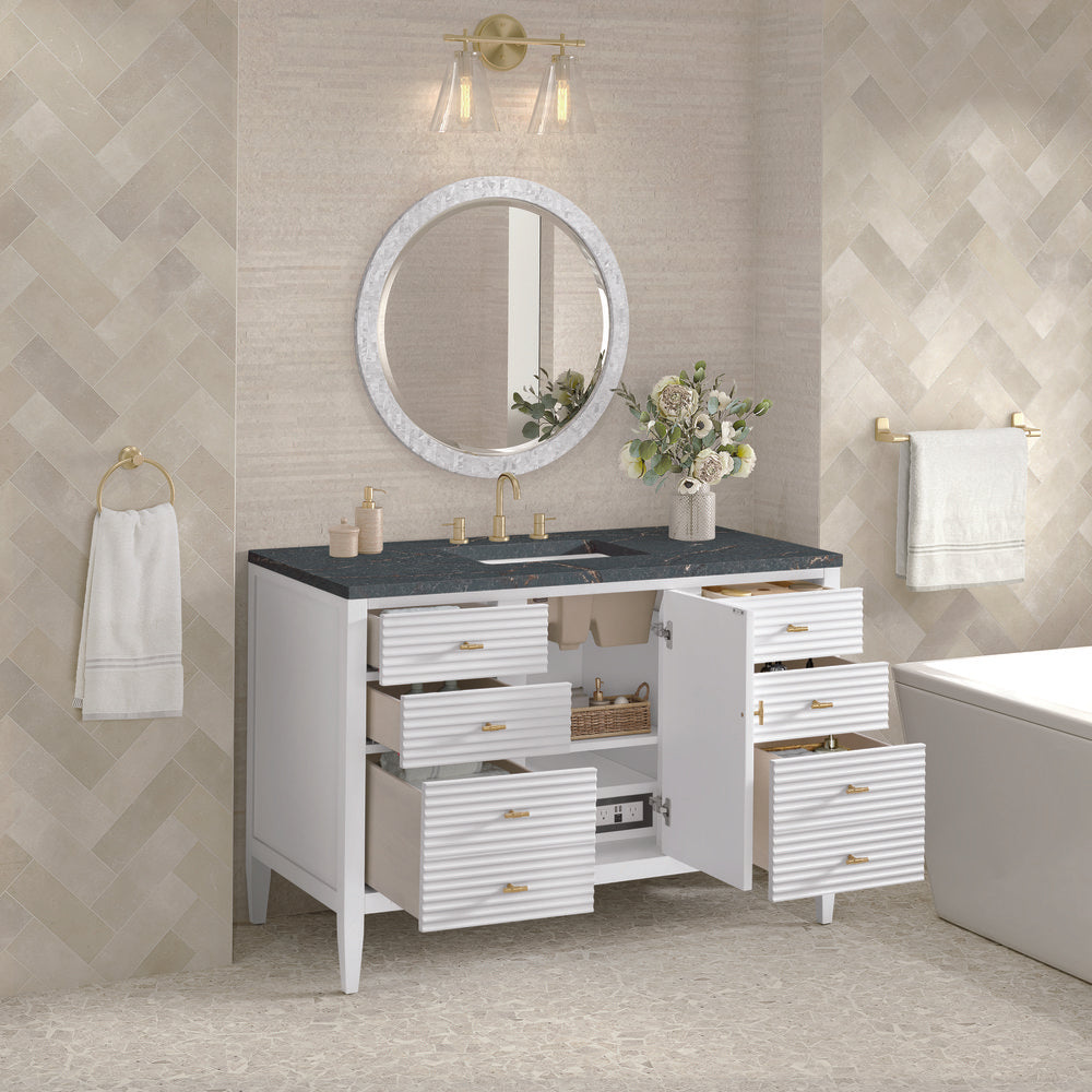 James Martin - Myrrin 48" Single Vanity, Bright White w/ 3 CM Parisien Bleu Silestone Top - 485-V48-BW-3PBL view 5
