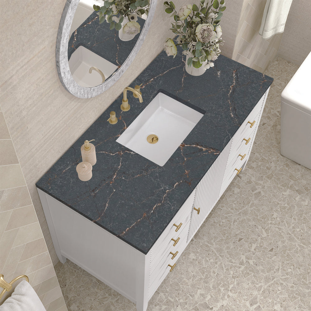 James Martin - Myrrin 48" Single Vanity, Bright White w/ 3 CM Parisien Bleu Silestone Top - 485-V48-BW-3PBL view 7