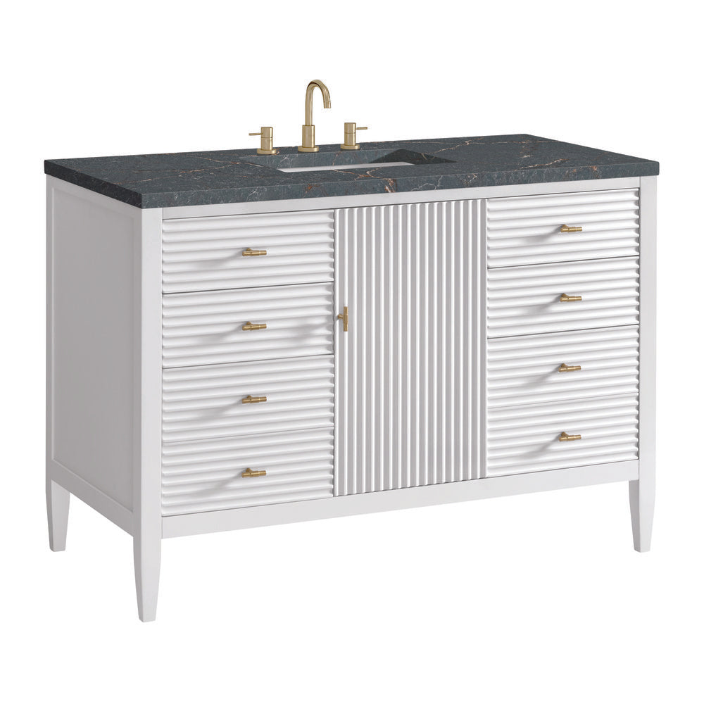 James Martin - Myrrin 48" Single Vanity, Bright White w/ 3 CM Parisien Bleu Silestone Top - 485-V48-BW-3PBL view 10