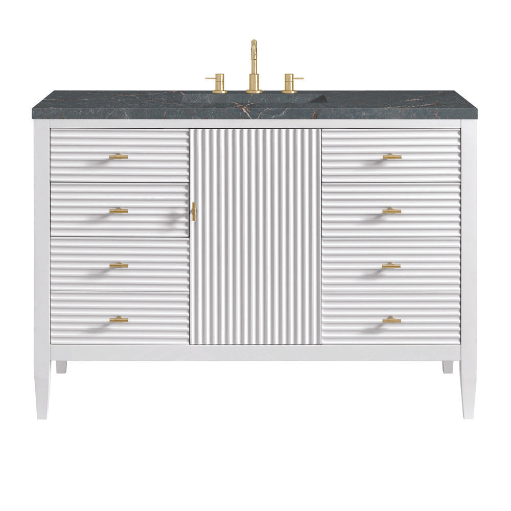 James Martin - Myrrin 48" Single Vanity, Bright White w/ 3 CM Parisien Bleu Silestone Top w/FreePower Wireless Charger - 485-V48-BW-FPBL view 1
