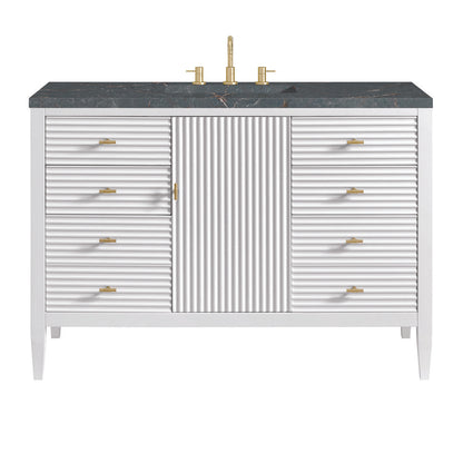 James Martin - Myrrin 48" Single Vanity, Bright White w/ 3 CM Parisien Bleu Silestone Top w/FreePower Wireless Charger - 485-V48-BW-FPBL view 1