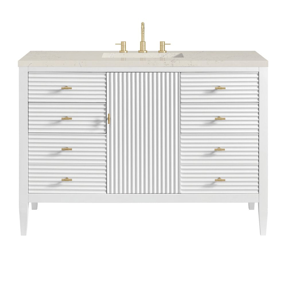 James Martin - Myrrin 48" Single Vanity, Bright White, w/ 3 CM Siberian Silestone Top - 485-V48-BW-3SFR view 1