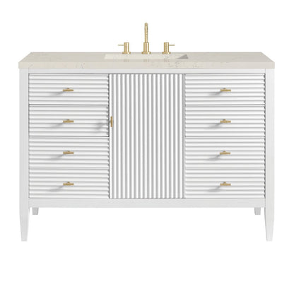 James Martin - Myrrin 48" Single Vanity, Bright White, w/ 3 CM Siberian Silestone Top - 485-V48-BW-3SFR view 1