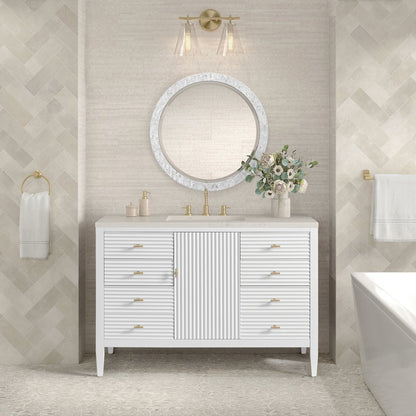 James Martin - Myrrin 48" Single Vanity, Bright White, w/ 3 CM Siberian Silestone Top - 485-V48-BW-3SFR view 3