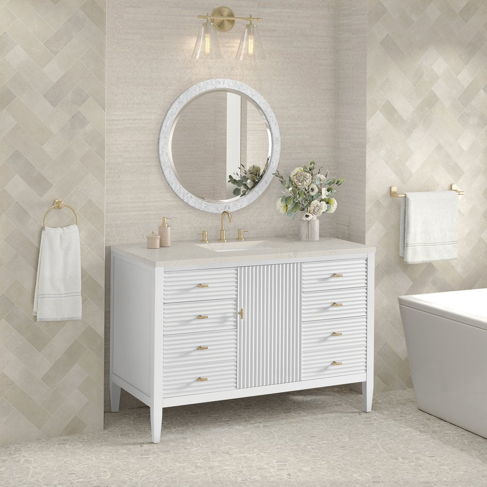 James Martin - Myrrin 48" Single Vanity, Bright White, w/ 3 CM Siberian Silestone Top - 485-V48-BW-3SFR view 4