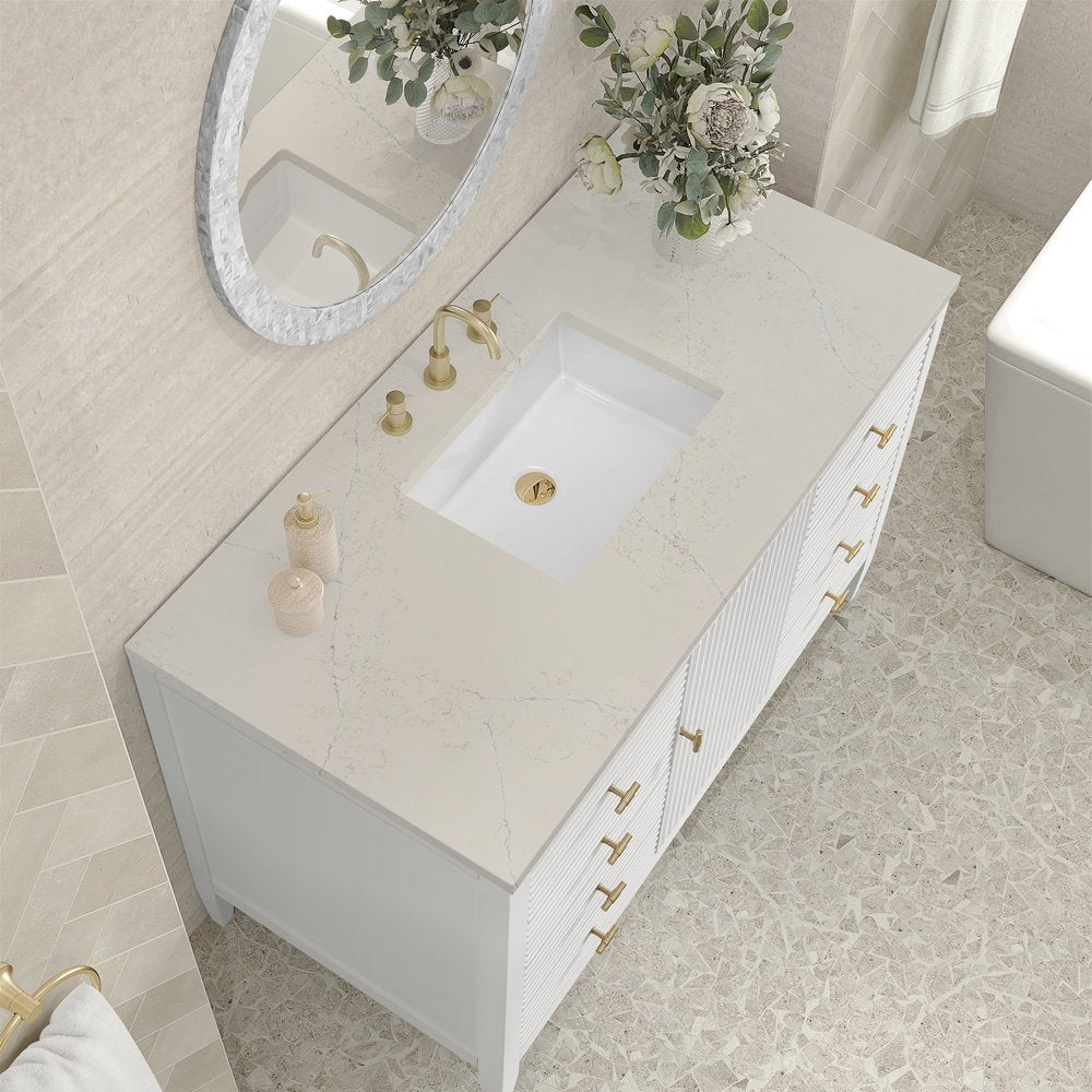 James Martin - Myrrin 48" Single Vanity, Bright White, w/ 3 CM Siberian Silestone Top - 485-V48-BW-3SFR view 7