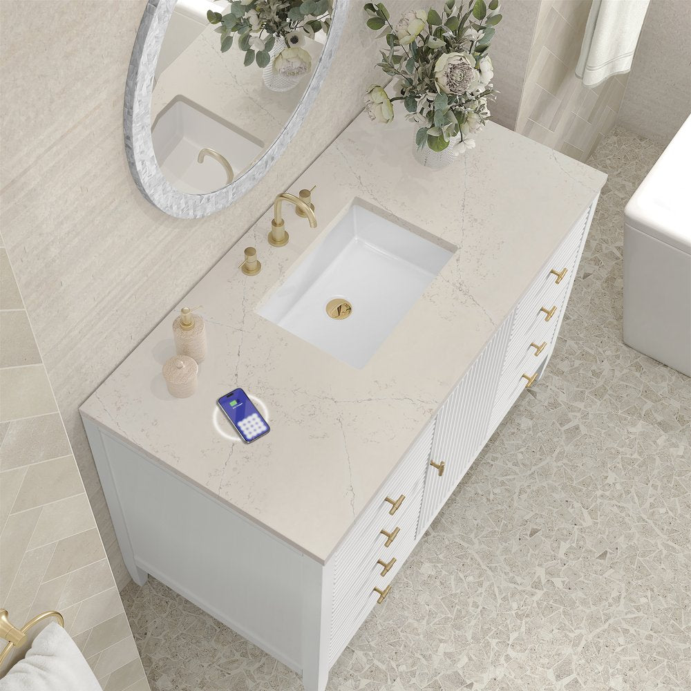James Martin - Myrrin 48" Single Vanity, Bright White, w/ 3 CM Siberian Silestone Top w/FreePower Wireless Charger - 485-V48-BW-FSFR view 6