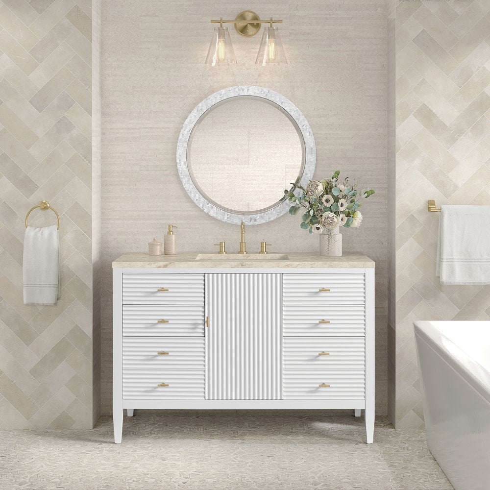 James Martin - Myrrin 48" Single Vanity, Bright White, w/ 3 CM Tajnar Eclos Top - 485-V48-BW-3TJR view 3