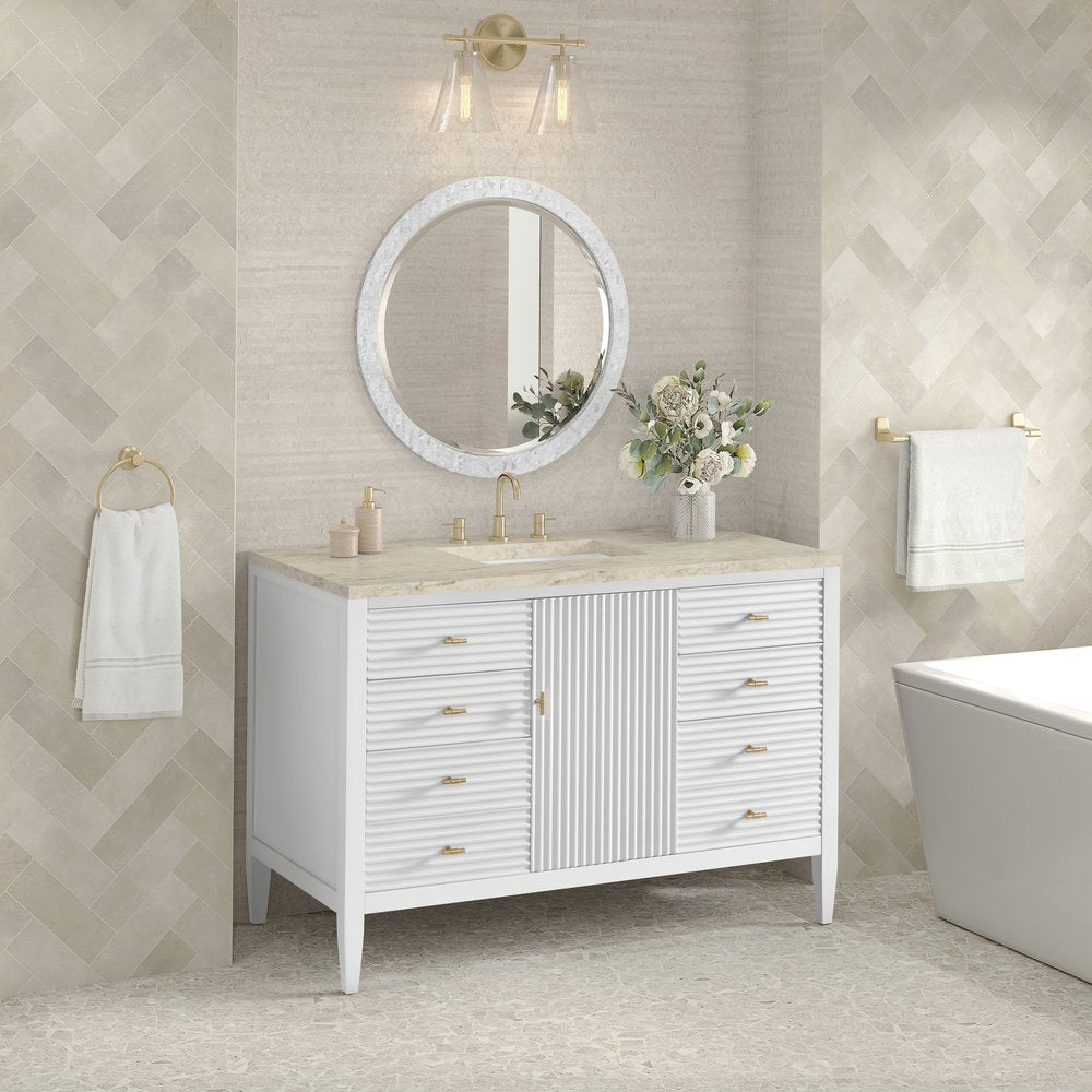 James Martin - Myrrin 48" Single Vanity, Bright White, w/ 3 CM Tajnar Eclos Top - 485-V48-BW-3TJR view 4