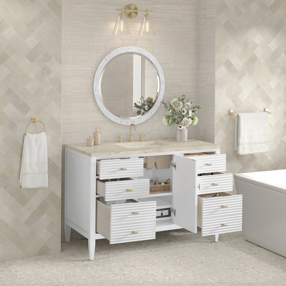 James Martin - Myrrin 48" Single Vanity, Bright White, w/ 3 CM Tajnar Eclos Top - 485-V48-BW-3TJR view 5