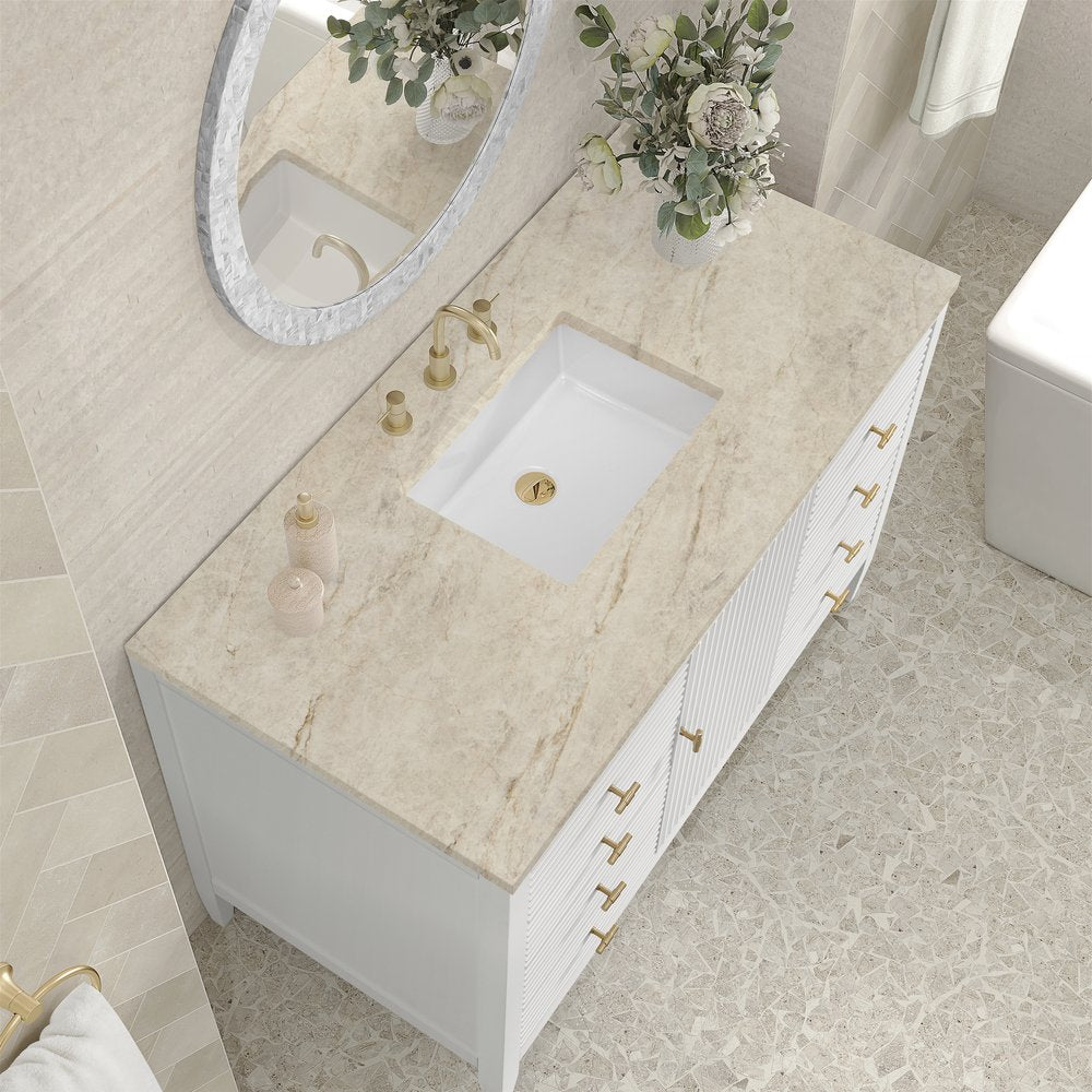 James Martin - Myrrin 48" Single Vanity, Bright White, w/ 3 CM Tajnar Eclos Top - 485-V48-BW-3TJR view 7