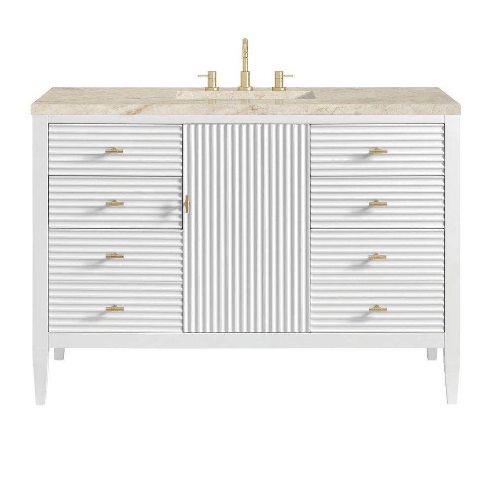 James Martin - Myrrin 48" Single Vanity, Bright White, w/ 3 CM Tajnar Eclos Top w/FreePower Wireless Charger - 485-V48-BW-FTJR view 1