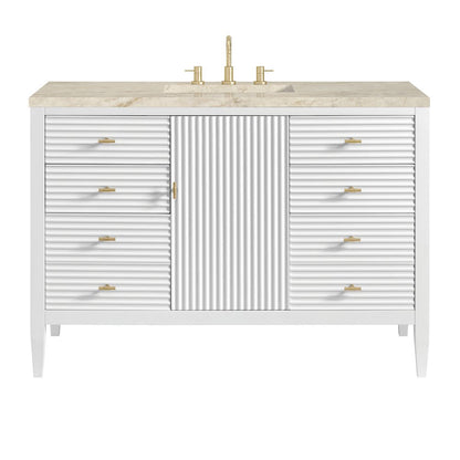 James Martin - Myrrin 48" Single Vanity, Bright White, w/ 3 CM Tajnar Eclos Top w/FreePower Wireless Charger - 485-V48-BW-FTJR view 1