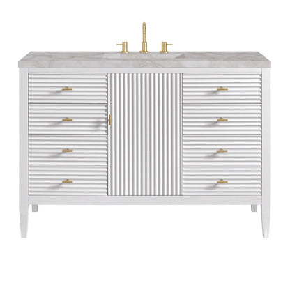 James Martin - Myrrin 48" Single Vanity, Bright White w/ 3 CM Victorian Silver Silestone Top - 485-V48-BW-3VSL view 1
