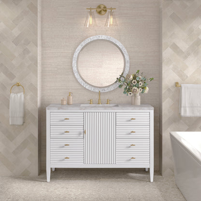 James Martin - Myrrin 48" Single Vanity, Bright White w/ 3 CM Victorian Silver Silestone Top - 485-V48-BW-3VSL view 3