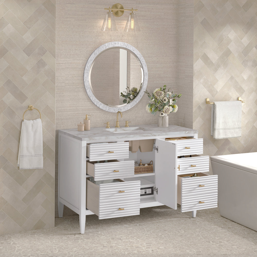 James Martin - Myrrin 48" Single Vanity, Bright White w/ 3 CM Victorian Silver Silestone Top - 485-V48-BW-3VSL view 5