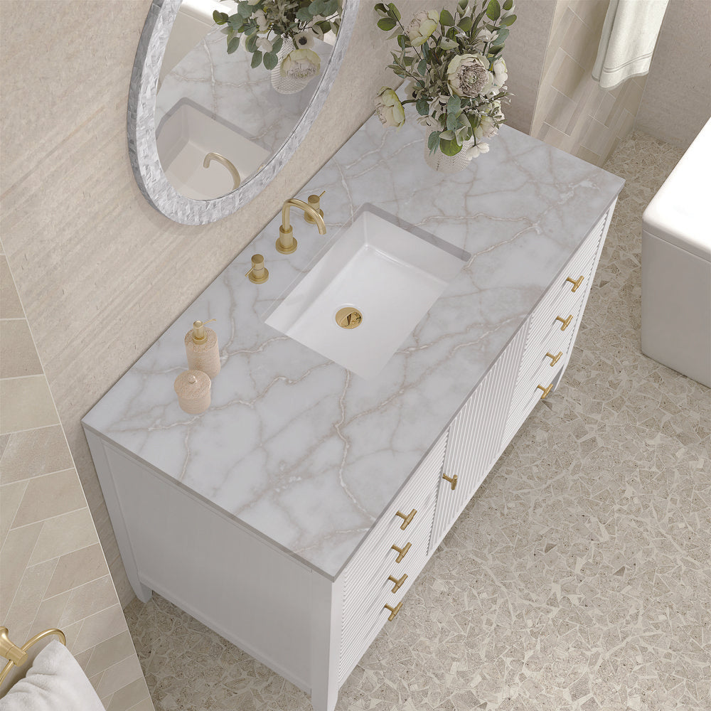 James Martin - Myrrin 48" Single Vanity, Bright White w/ 3 CM Victorian Silver Silestone Top - 485-V48-BW-3VSL view 7