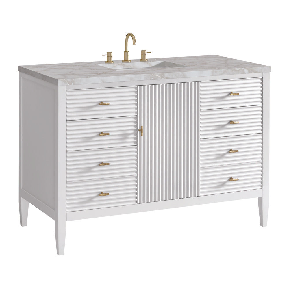James Martin - Myrrin 48" Single Vanity, Bright White w/ 3 CM Victorian Silver Silestone Top - 485-V48-BW-3VSL view 10