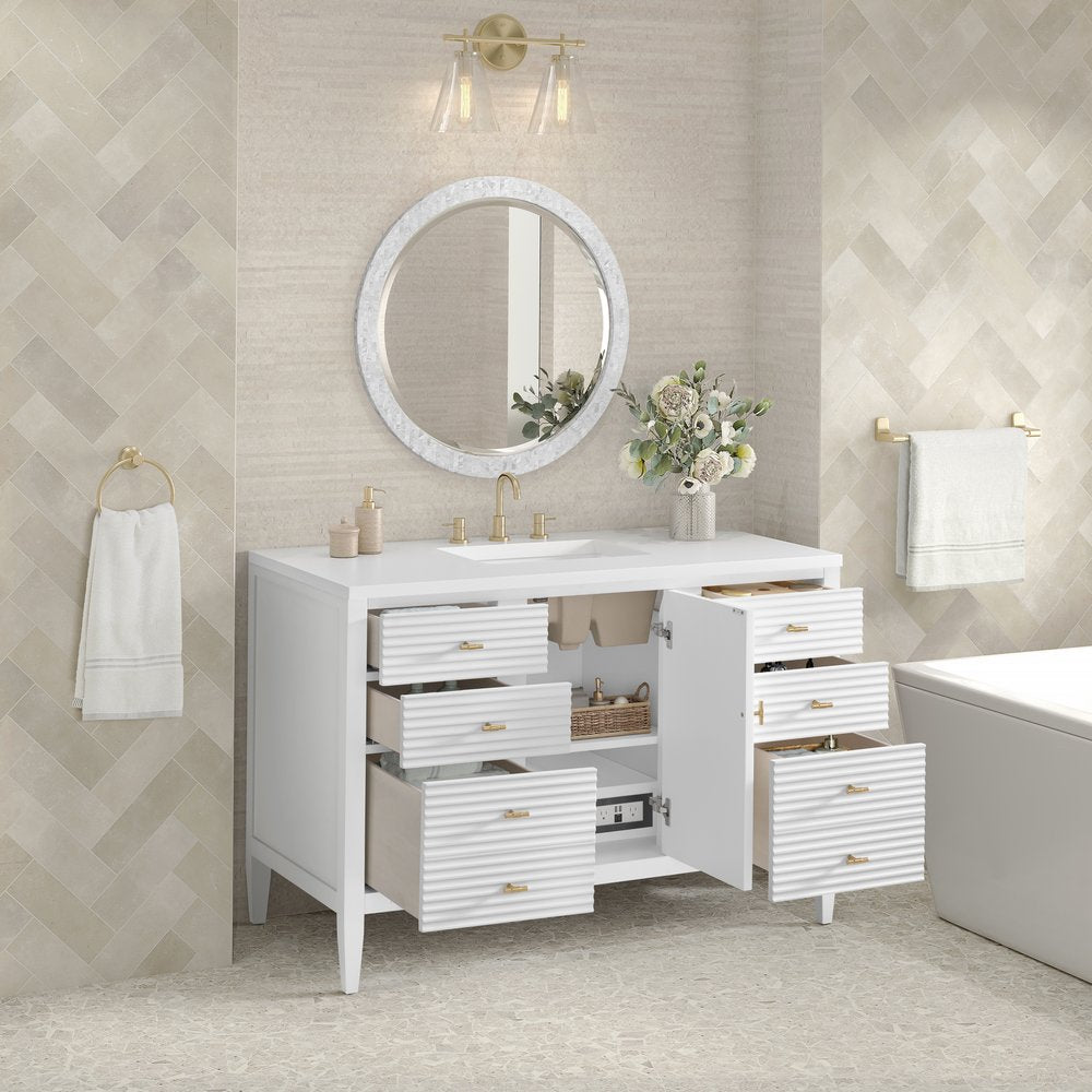 James Martin - Myrrin 48" Single Vanity, Bright White w/ 3 CM White Zeus Silestone Top - 485-V48-BW-3WZ view 5