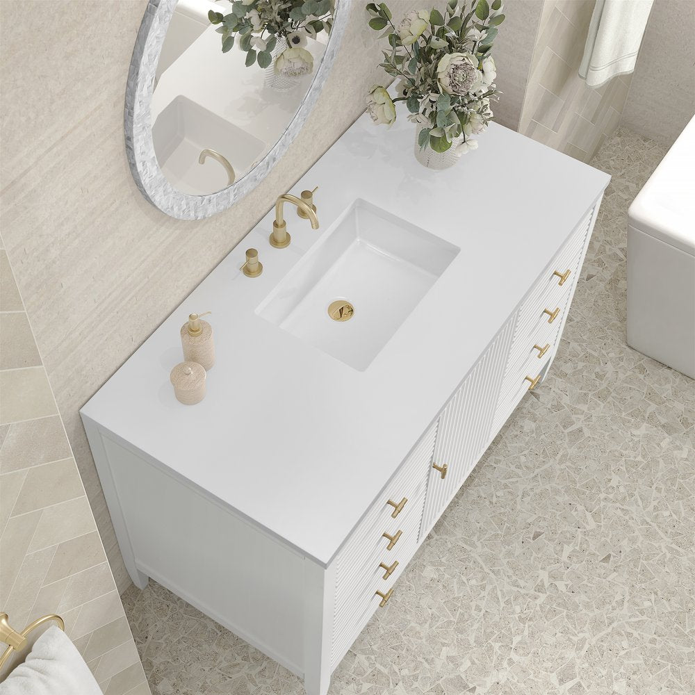 James Martin - Myrrin 48" Single Vanity, Bright White w/ 3 CM White Zeus Silestone Top - 485-V48-BW-3WZ view 7