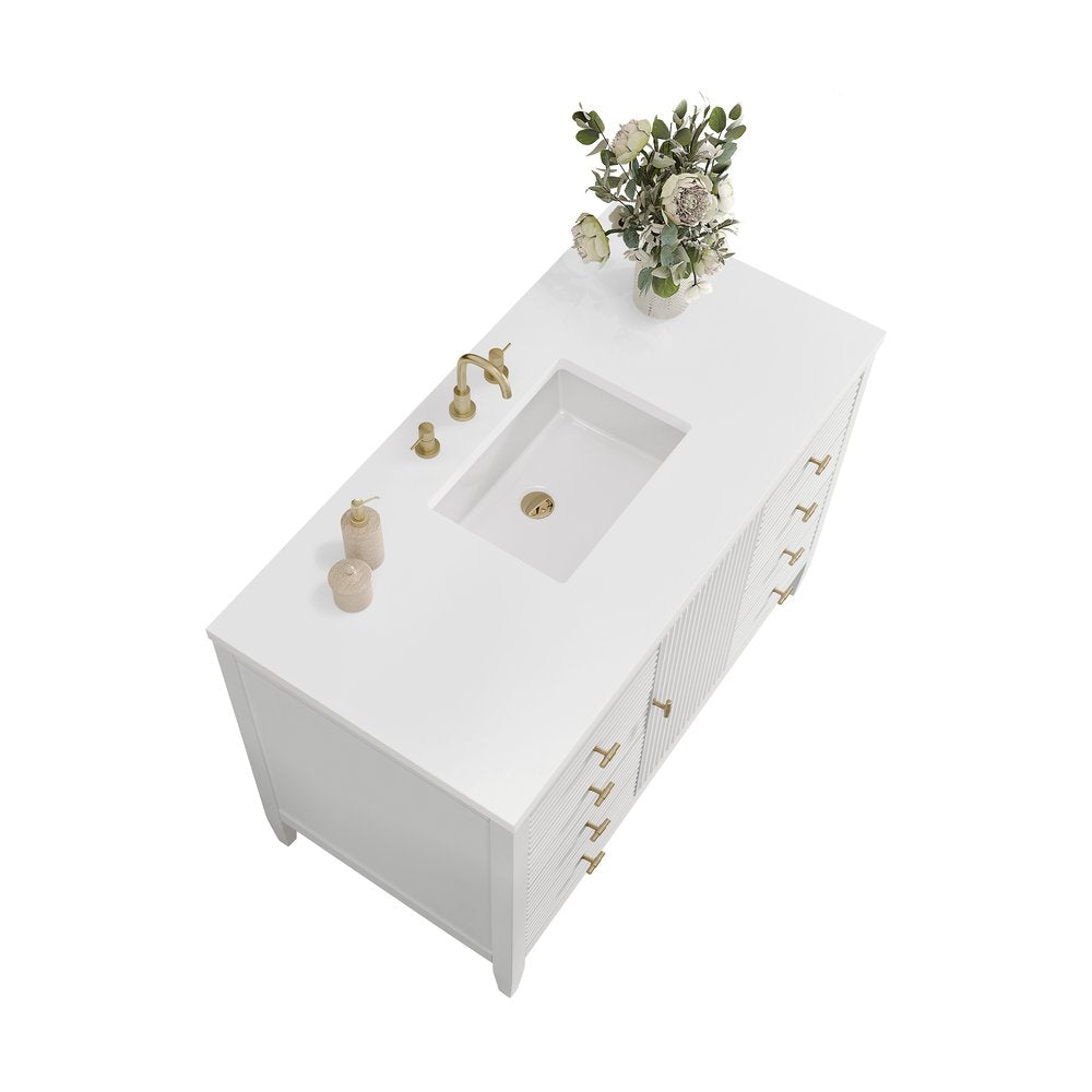 James Martin - Myrrin 48" Single Vanity, Bright White w/ 3 CM White Zeus Silestone Top - 485-V48-BW-3WZ view 8