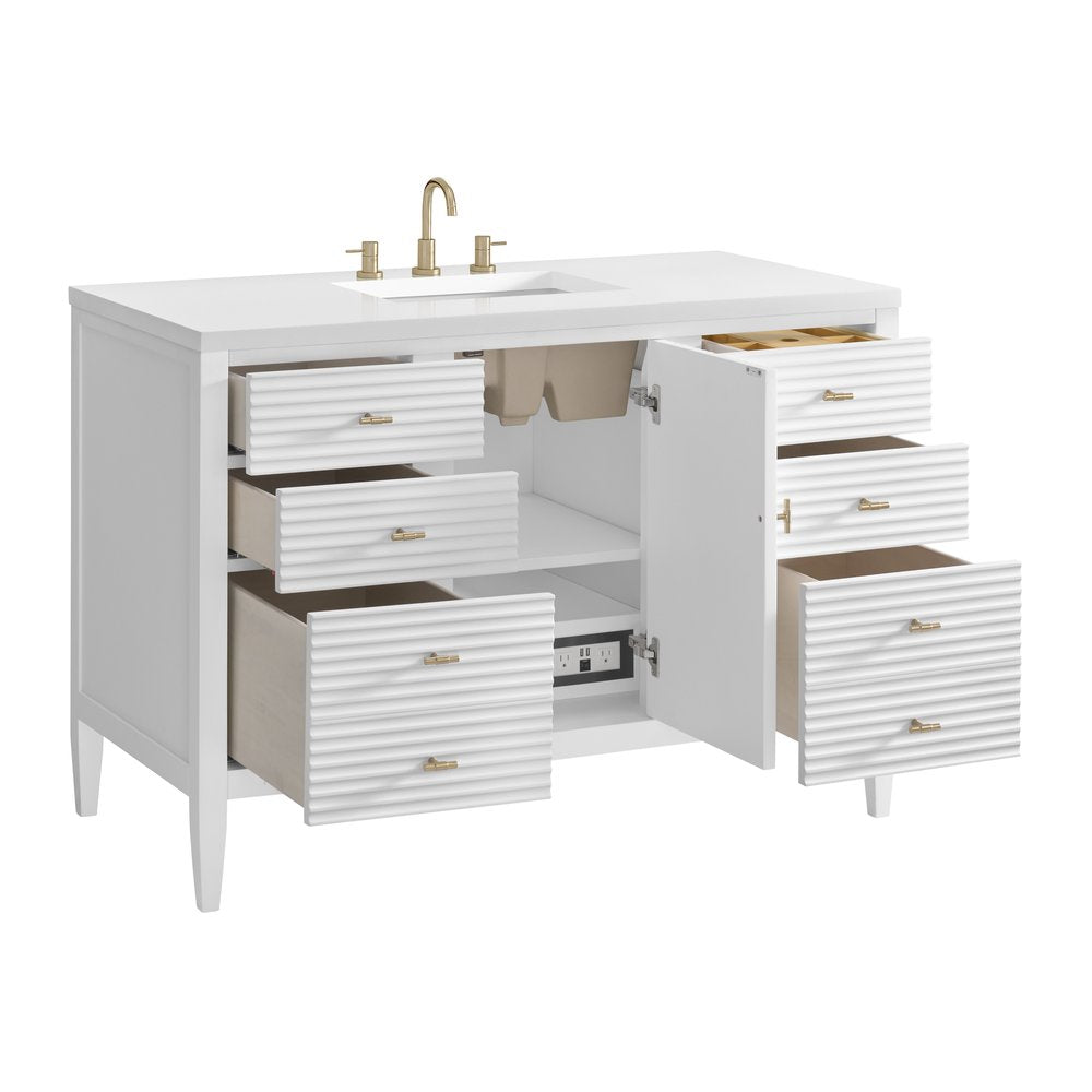 James Martin - Myrrin 48" Single Vanity, Bright White w/ 3 CM White Zeus Silestone Top - 485-V48-BW-3WZ view 10