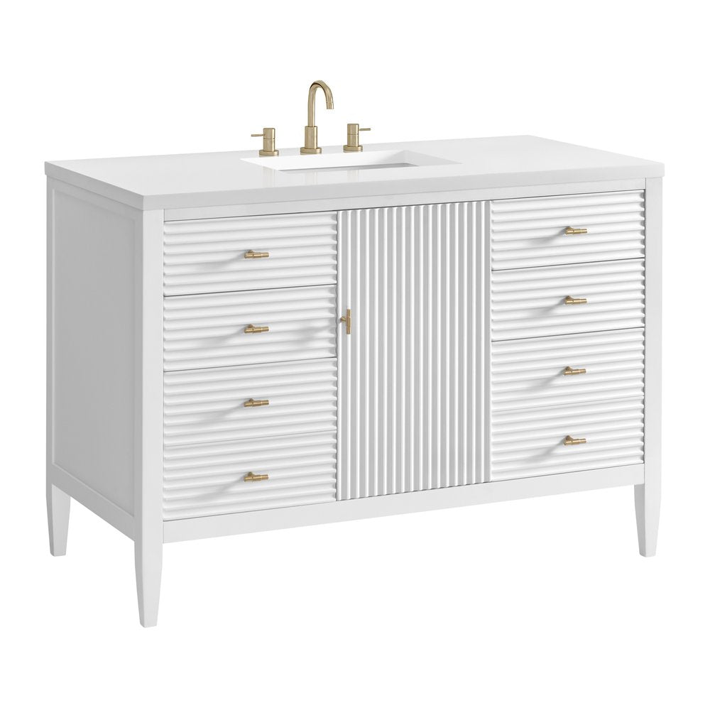 James Martin - Myrrin 48" Single Vanity, Bright White w/ 3 CM White Zeus Silestone Top - 485-V48-BW-3WZ view 12